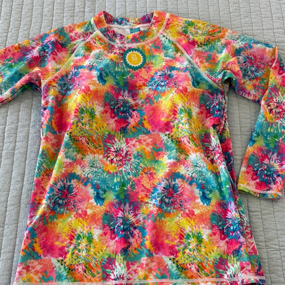 Girls' Long Sleeve Floral Tie-Dye Rash Guard - Multi Color